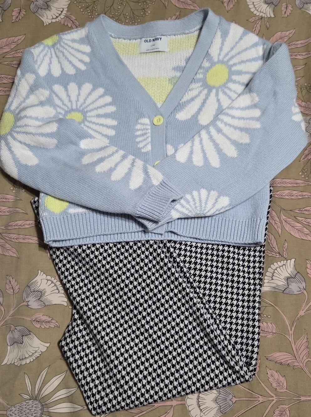 Old Navy Black Cardigan with Pink Smiley Dot Knit
